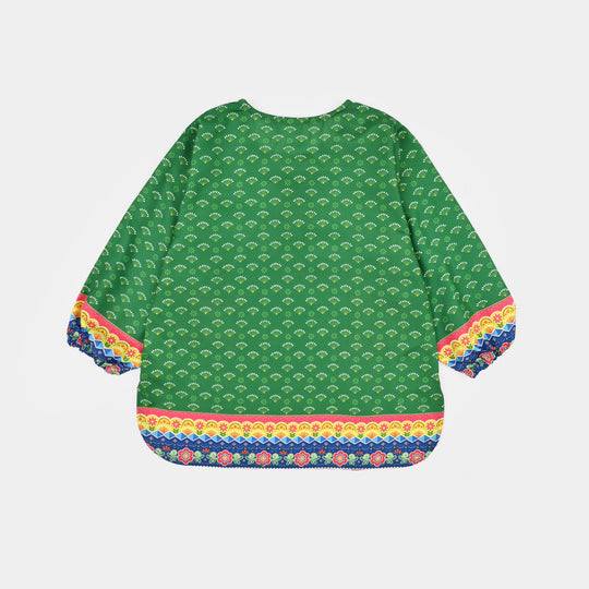 Girls Poly Lawn IND Top Printed Pocket-Green