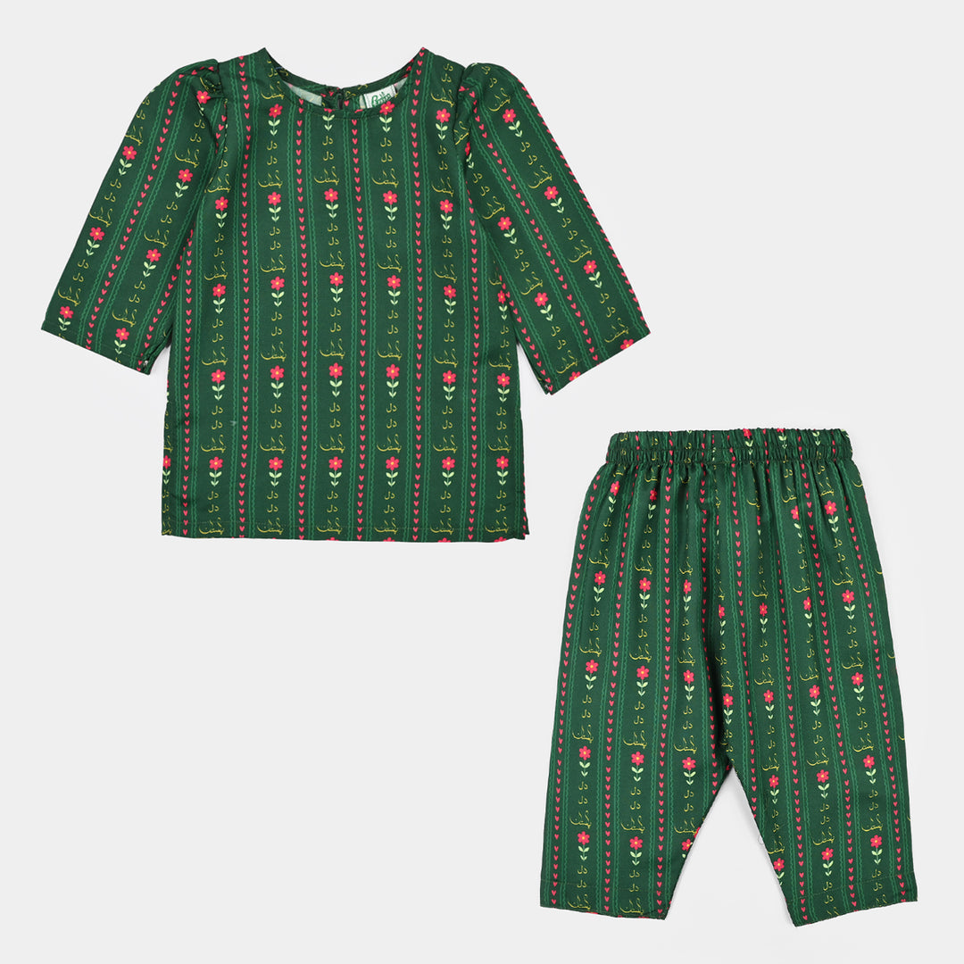 Infant Girls Polyester Printes 2Pcs Ind Dil Dil Pakistan-LT.Green