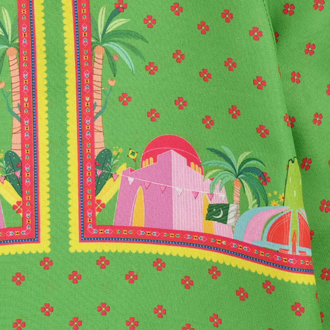 Infant Girls Polyester Printed Kurti Coconut Tree- Light Green
