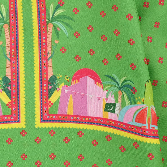 Infant Girls Polyester Printed Kurti Coconut Tree- Light Green