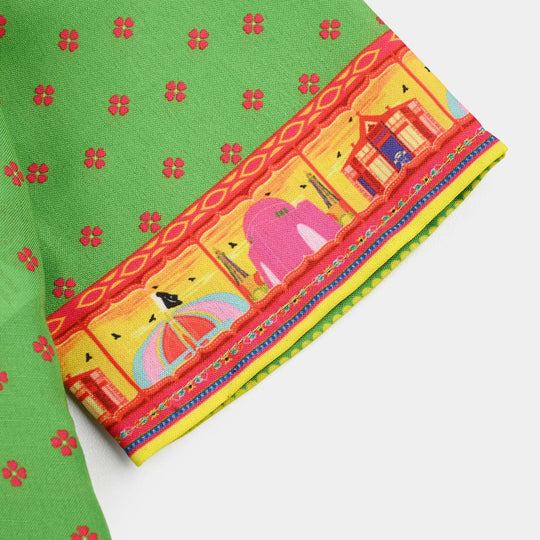 Infant Girls Polyester Printed Kurti Coconut Tree- Light Green