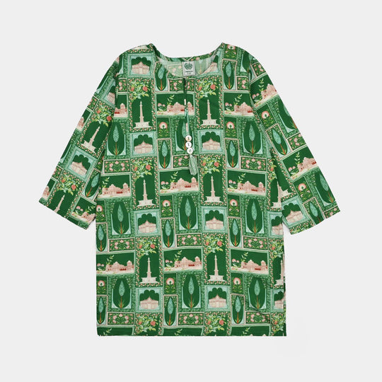Girls Polyester Printed Kurti Azadi-LT.Green