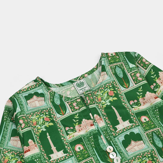 Girls Polyester Printed Kurti Azadi-LT.Green