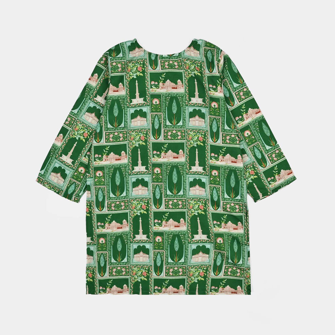 Girls Polyester Printed Kurti Azadi-LT.Green