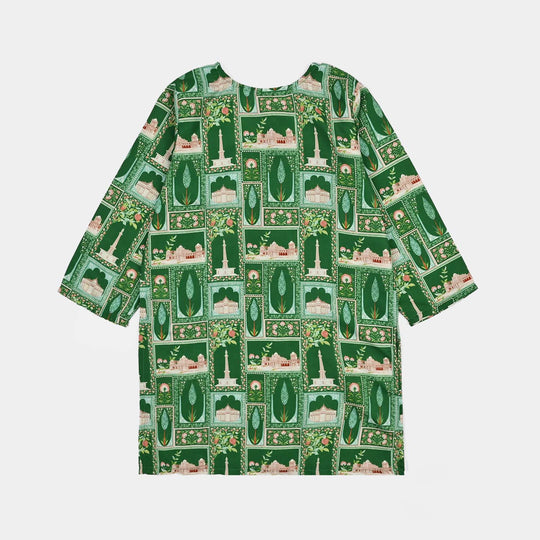 Girls Polyester Printed Kurti Azadi-LT.Green