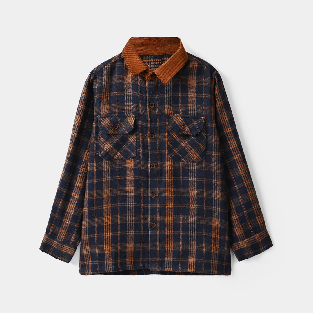 Boys Flannel Shirt F/S (Eight)-Navy.Check