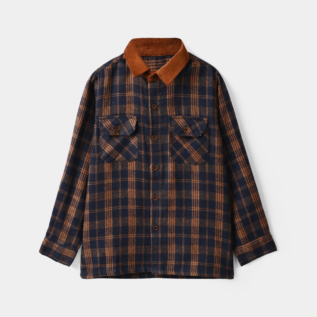 Boys Flannel Shirt (Eight)-Navy.Check