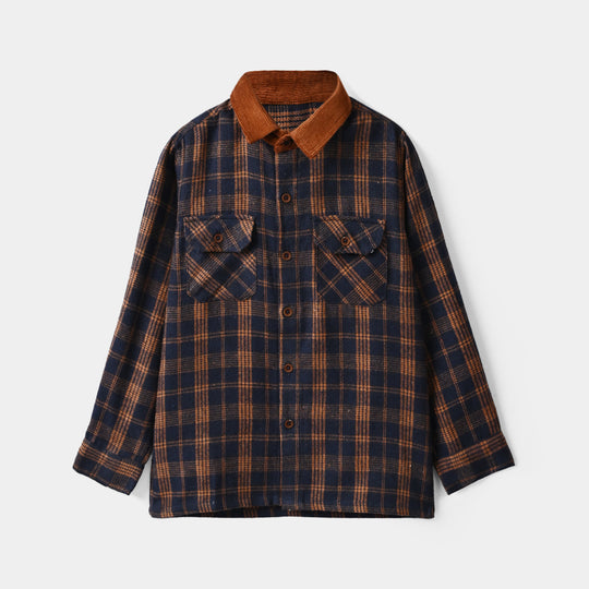 Boys Flannel Shirt (Eight)-Navy.Check