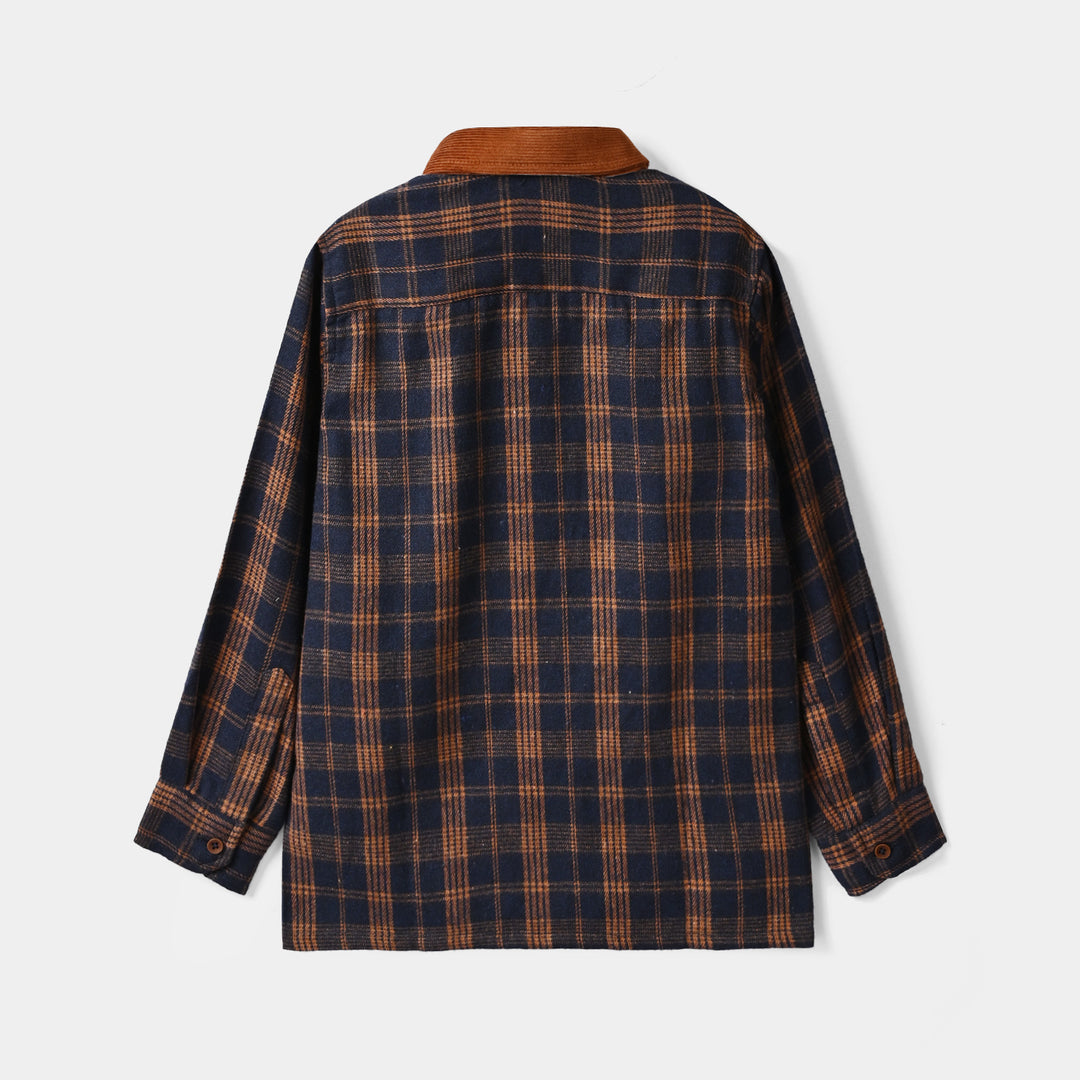 Boys Flannel Shirt F/S (Eight)-Navy.Check