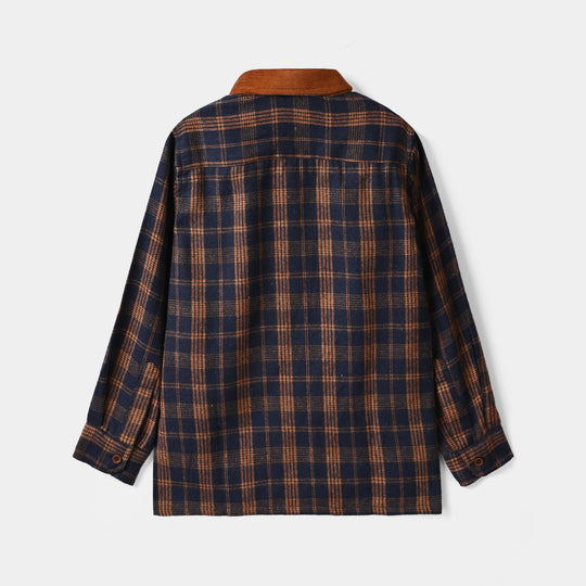 Boys Flannel Shirt F/S (Eight)-Navy.Check