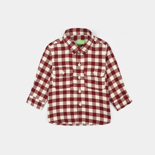 Infant Boys Flannel Shirt (Double PKT Flap)-RED