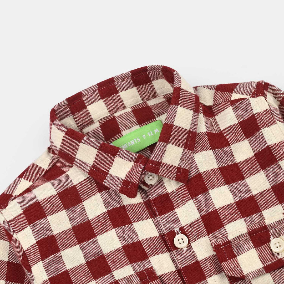 Infant Boys Flannel Shirt (Double PKT Flap)-RED