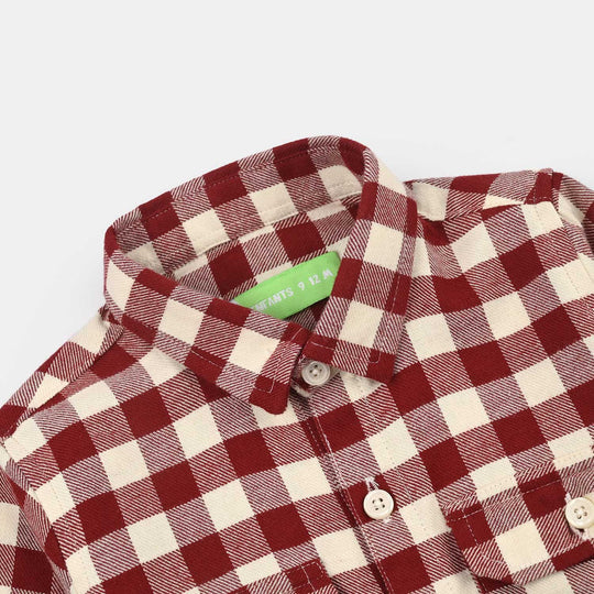 Infant Boys Flannel Shirt (Double PKT Flap)-RED