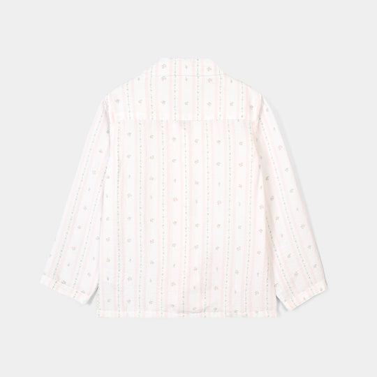 Girls Linen Viscose Nightwear-Pink Floral Stripe-White.Pink
