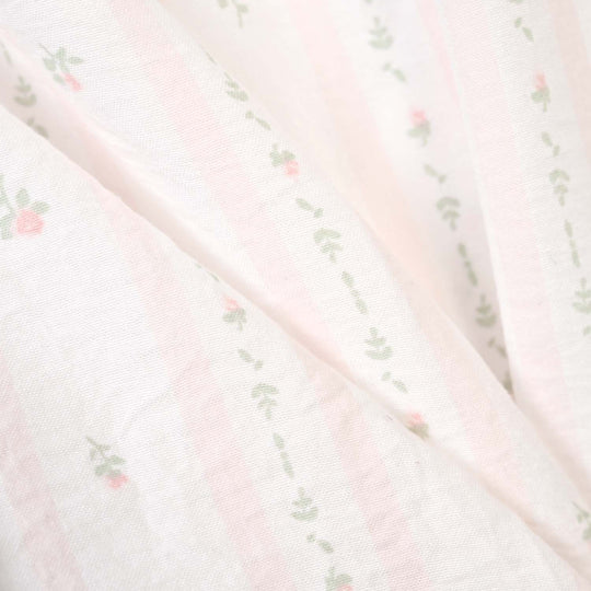 Girls Linen Viscose Nightwear-Pink Floral Stripe-White.Pink