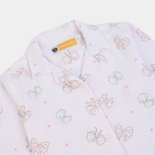 Girls Linen Viscose Nightwear Bow