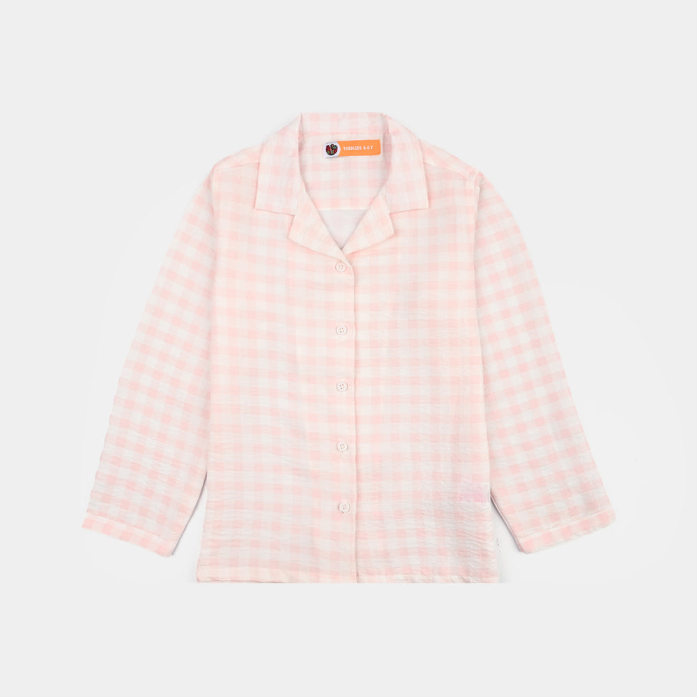 Girls Linen Viscose Nightwear Checkered - Light Pink