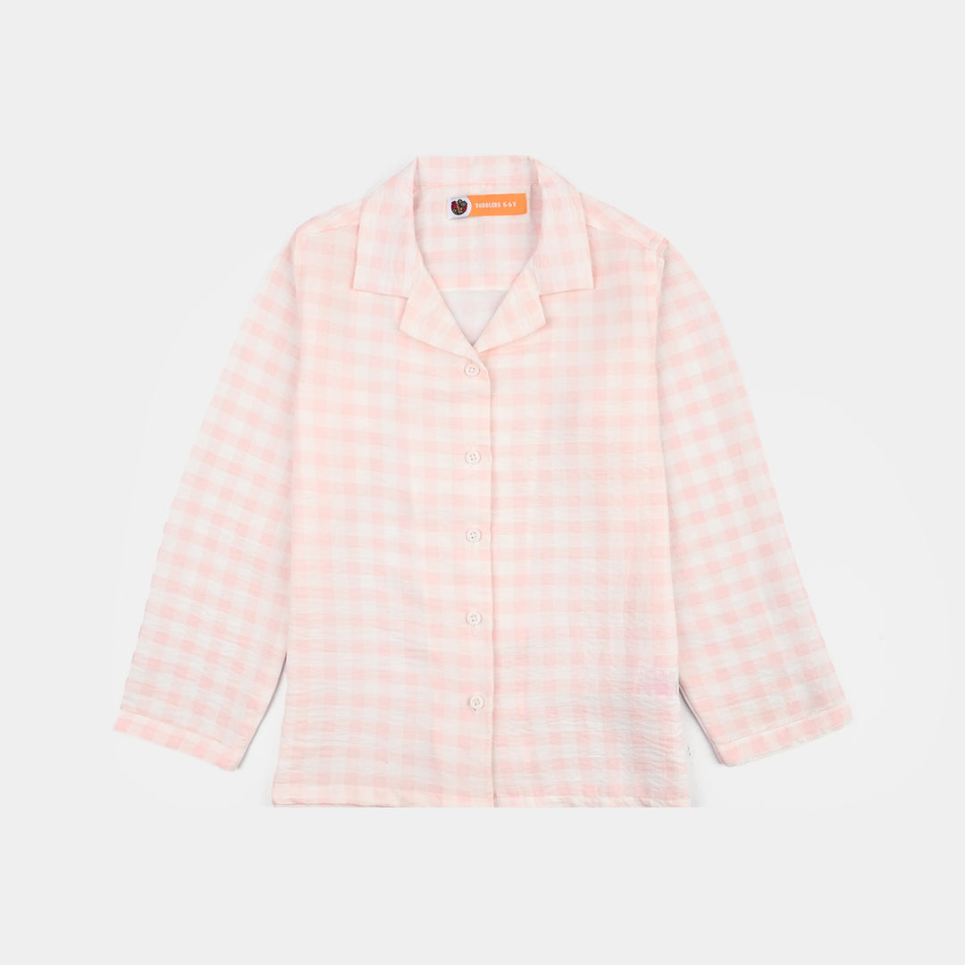 Girls Linen Viscose Nightwear Checkered - Light Pink