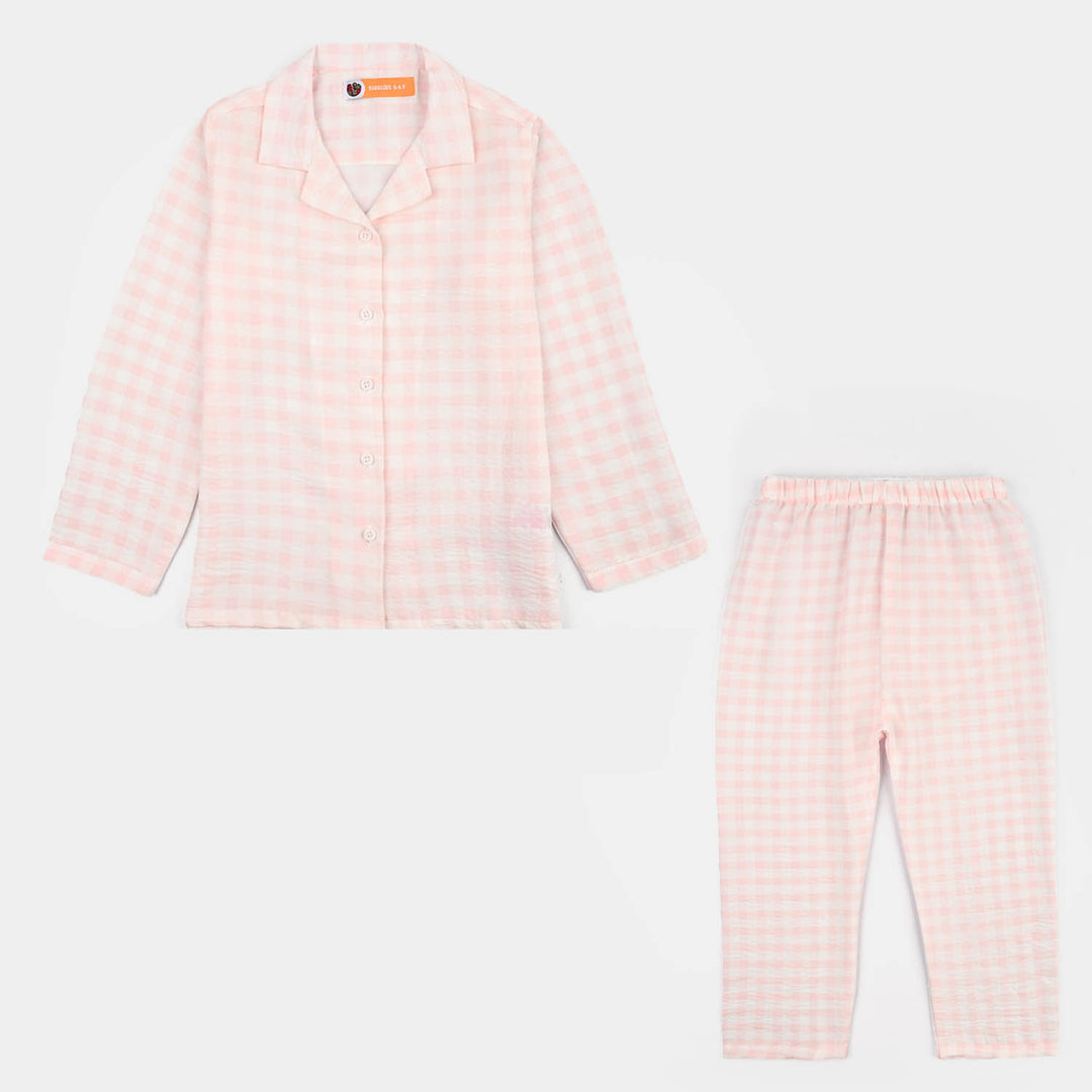 Girls Linen Viscose Nightwear Checkered - Light Pink