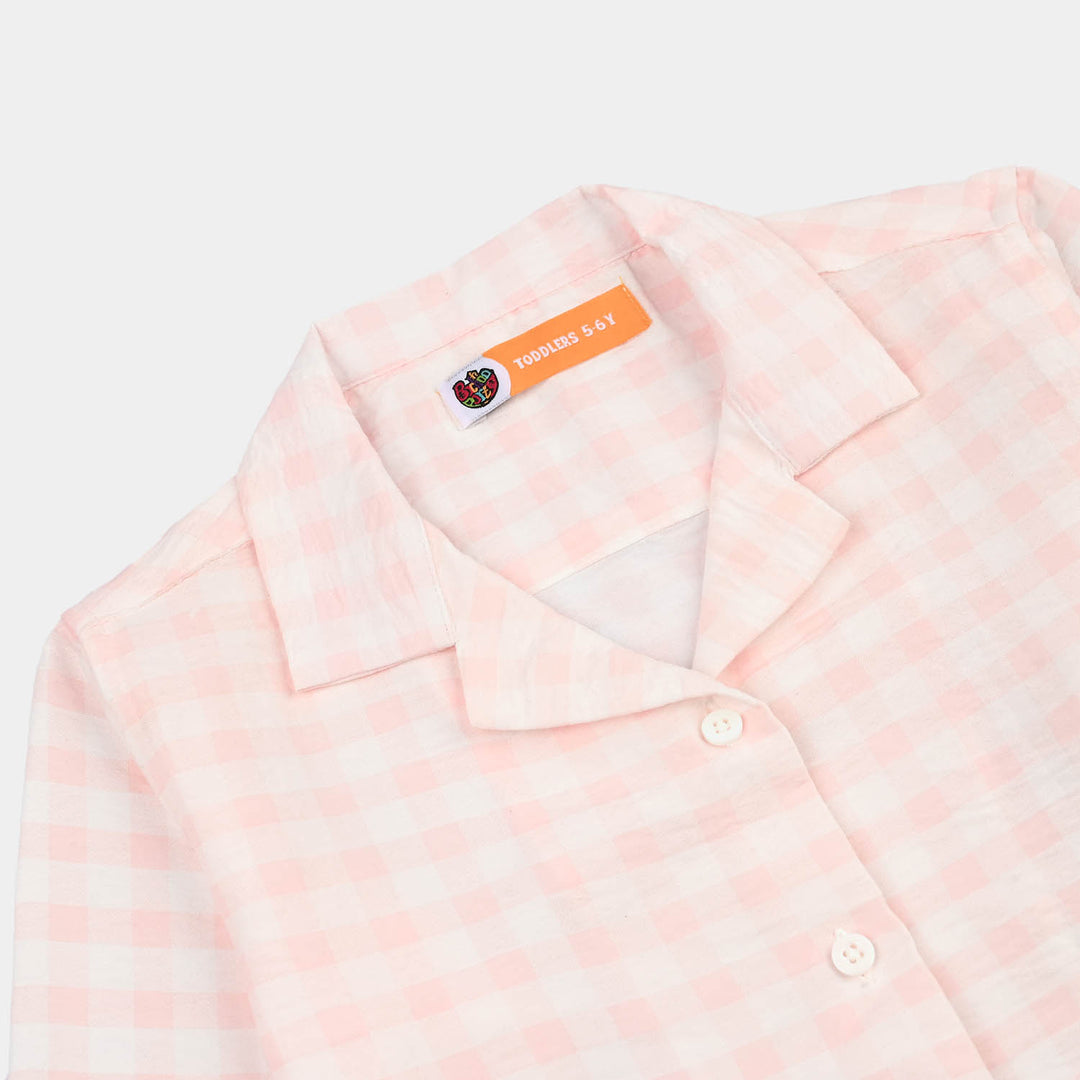 Girls Linen Viscose Nightwear Checkered - Light Pink