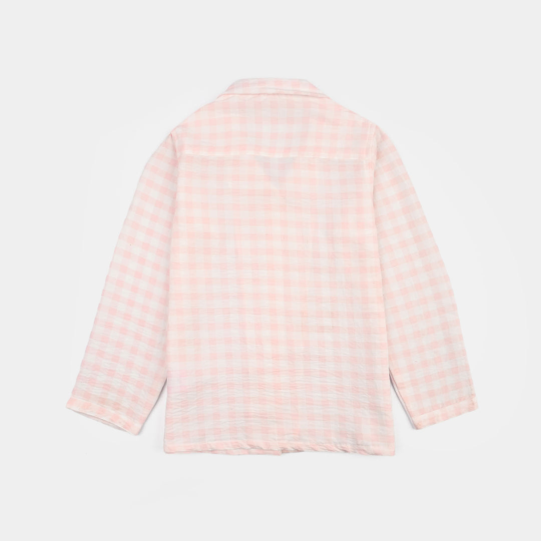Girls Linen Viscose Nightwear Checkered - Light Pink