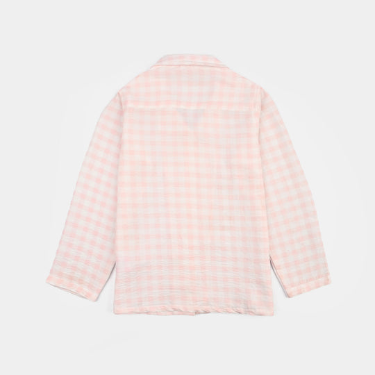 Girls Linen Viscose Nightwear Checkered - Light Pink