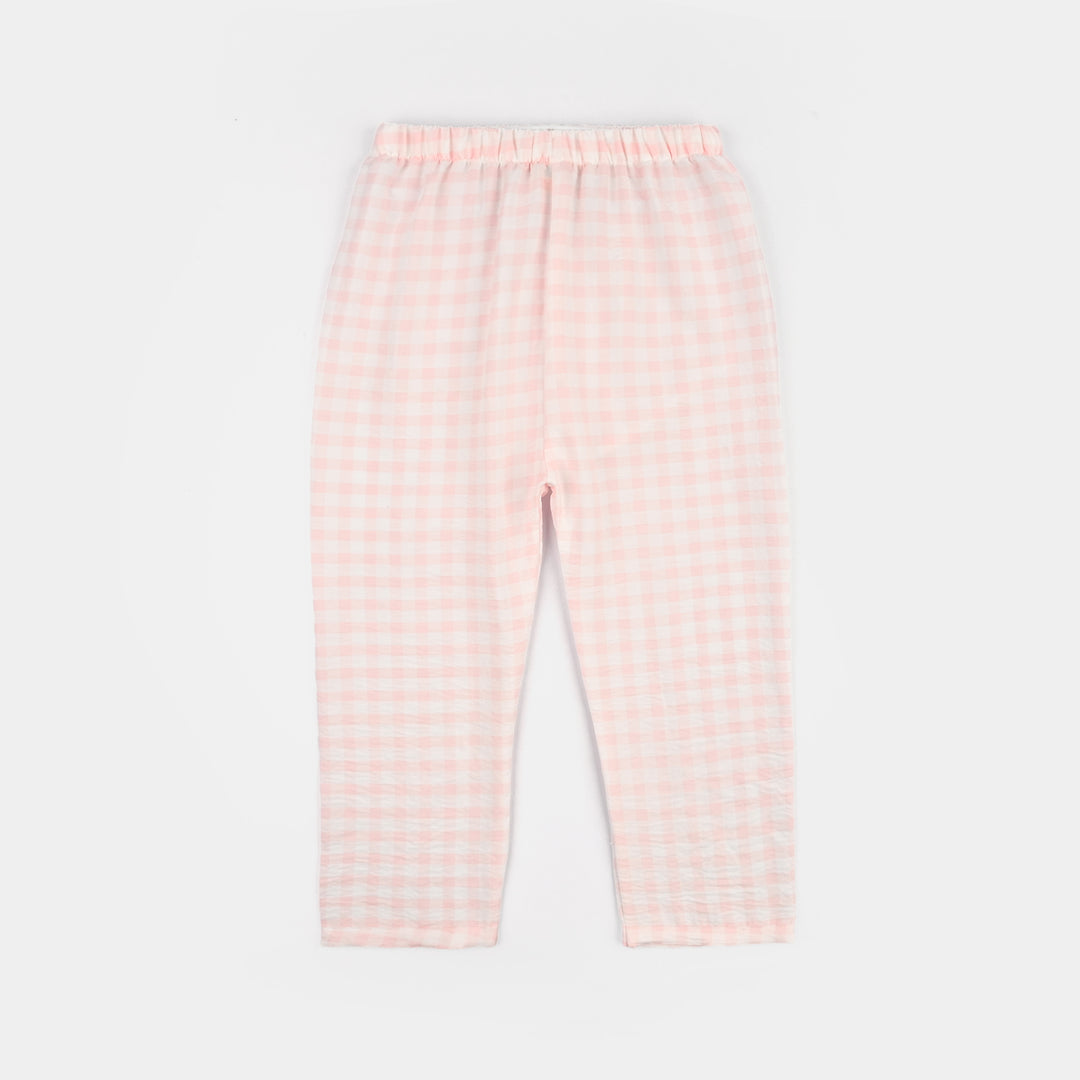 Girls Linen Viscose Nightwear Checkered - Light Pink