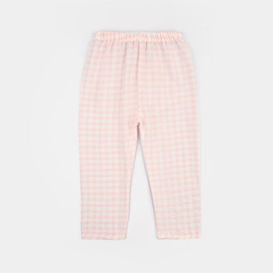 Girls Linen Viscose Nightwear Checkered - Light Pink