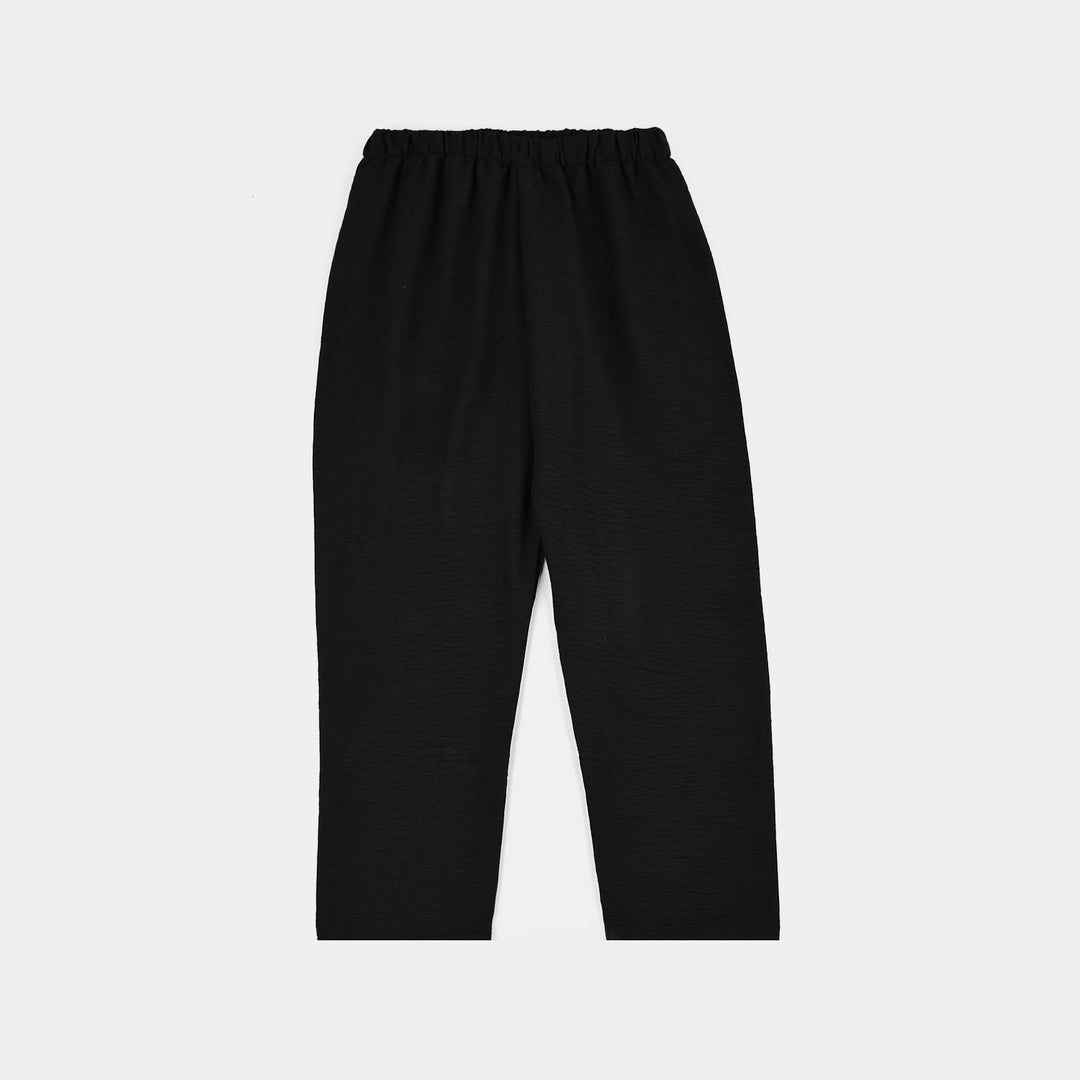 Girls Linen Viscose Nightwear-Wavy-BLACK