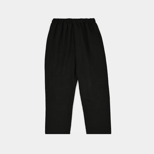 Girls Linen Viscose Nightwear-Wavy-BLACK