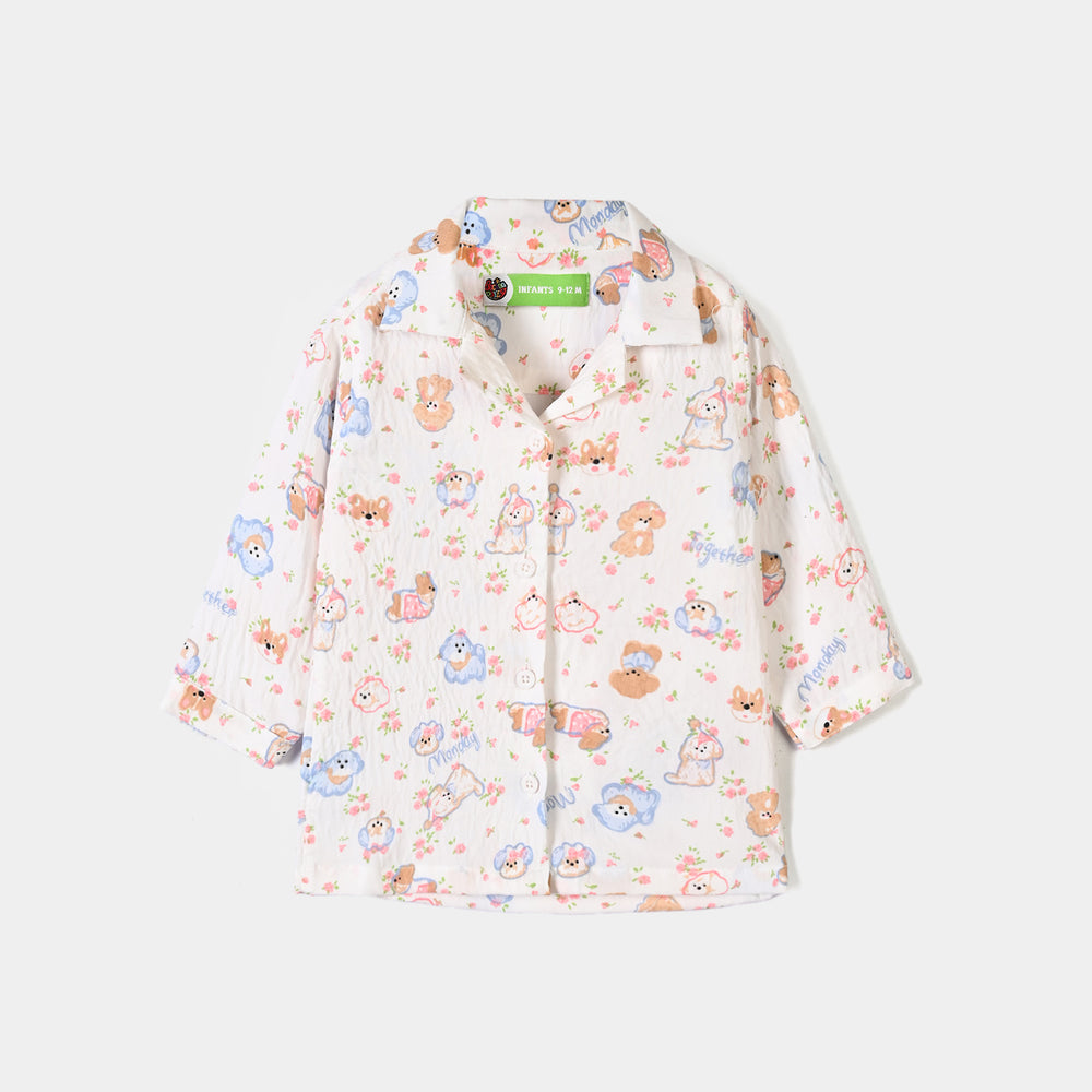 Infant Girls Linen Viscose Nightwear Friends- Off White