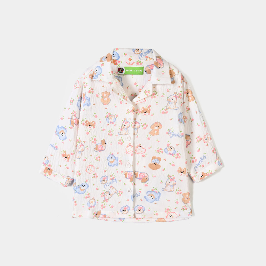 Infant Girls Linen Viscose Nightwear Friends- Off White