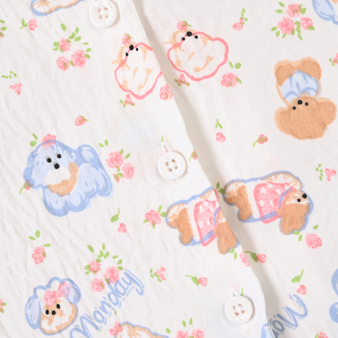 Infant Girls Linen Viscose Nightwear Friends- Off White