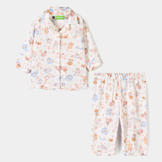 Infant Girls Linen Viscose Nightwear Friends- Off White
