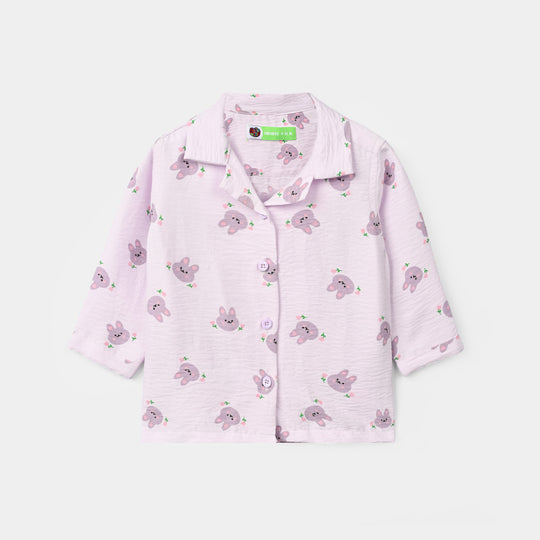 Infant Girls Linen Viscose Nightwear-Bunny-Lilac