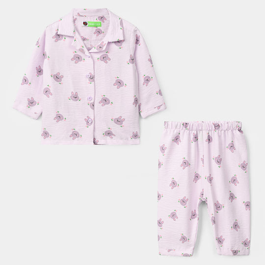 Infant Girls Linen Viscose Nightwear-Bunny-Lilac