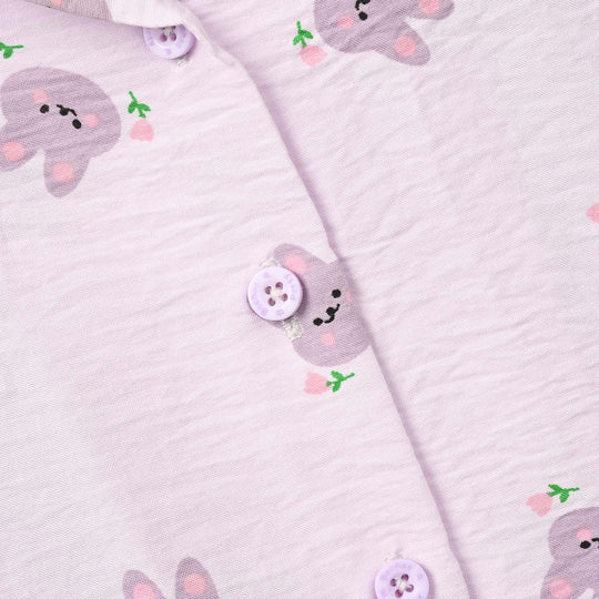 Infant Girls Linen Viscose Nightwear-Bunny-Lilac