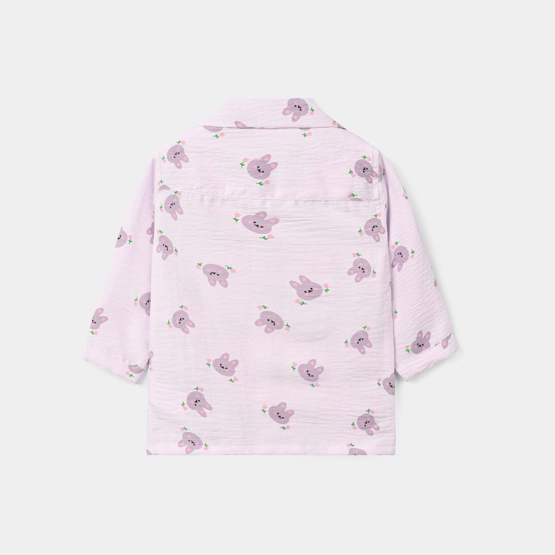 Infant Girls Linen Viscose Nightwear-Bunny-Lilac