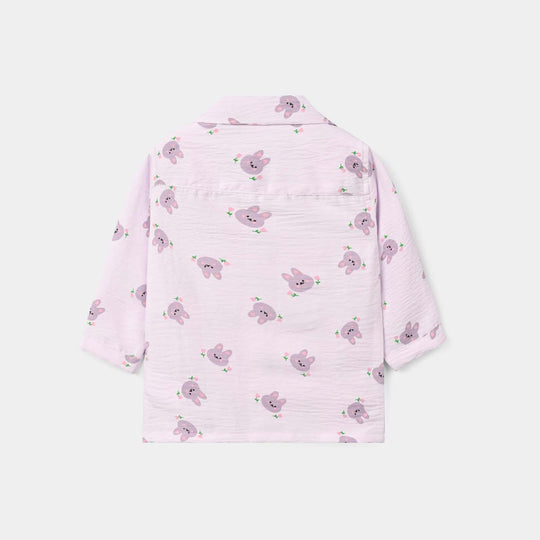 Infant Girls Linen Viscose Nightwear-Bunny-Lilac