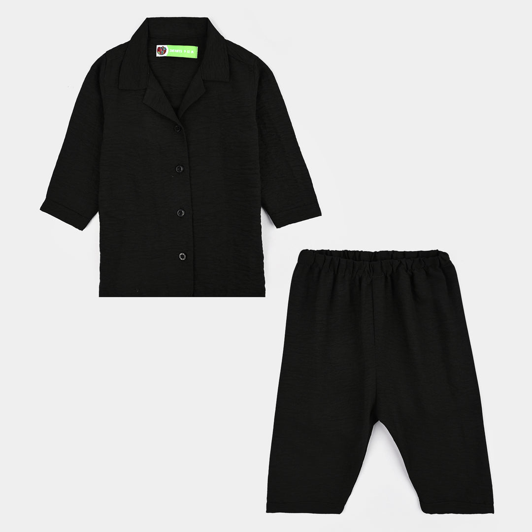 Infant Girls Linen Viscose Nightwear-Wavy-BLACK