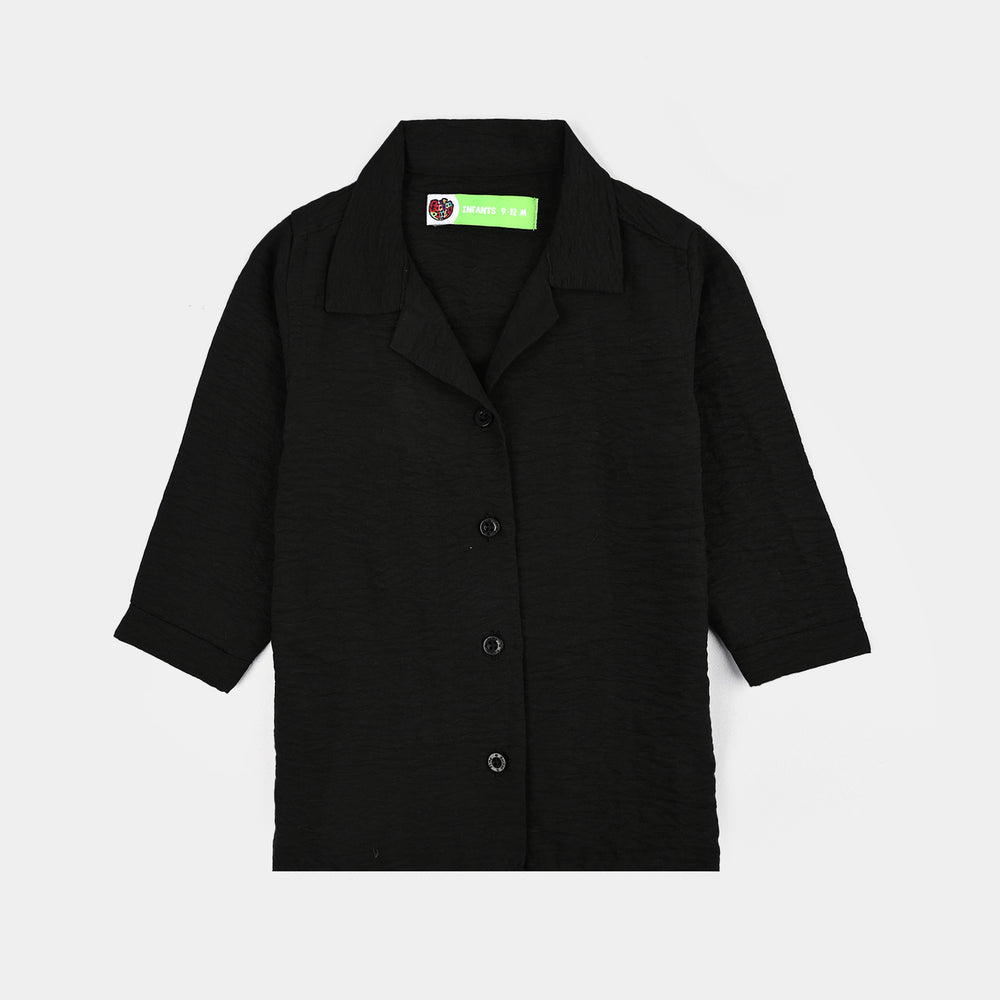 Infant Girls Linen Viscose Nightwear-Wavy-BLACK