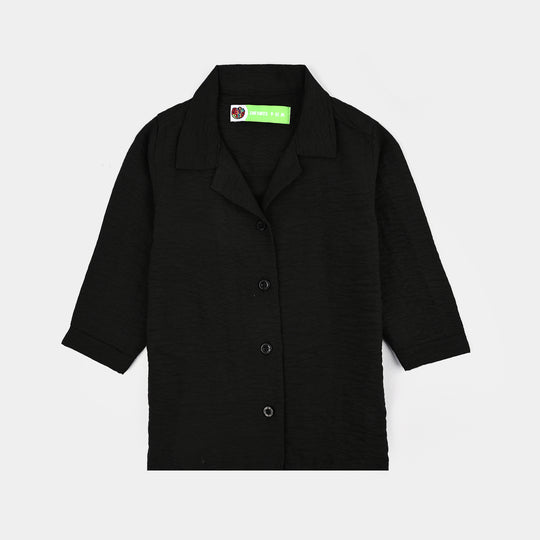 Infant Girls Linen Viscose Nightwear-Wavy-BLACK