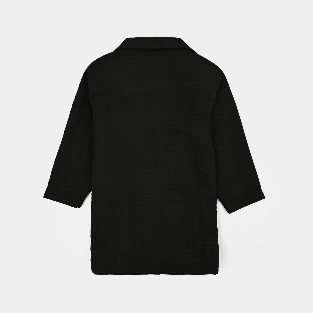 Infant Girls Linen Viscose Nightwear-Wavy-BLACK