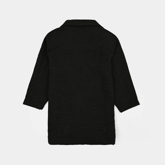 Infant Girls Linen Viscose Nightwear-Wavy-BLACK