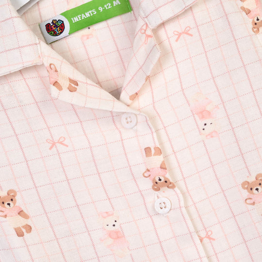 Infant Girls Linen Viscose Nightwear-Teddy-Off.White