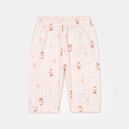 Infant Girls Linen Viscose Nightwear-Teddy-Off.White