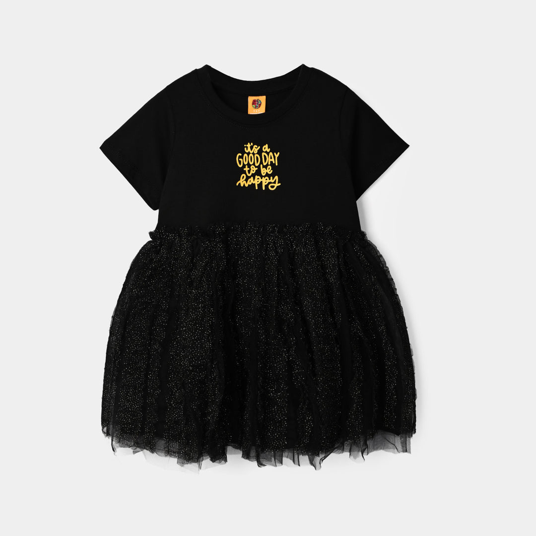 Girls Net Frock IT’S A GOOD DAY-BLACK