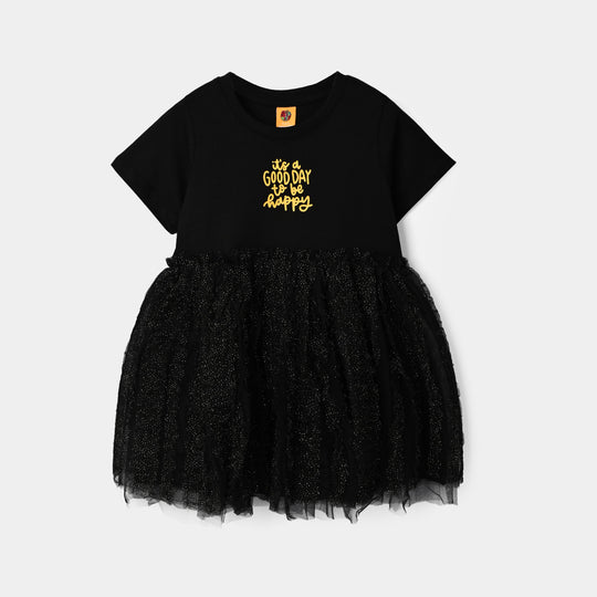 Girls Net Frock IT’S A GOOD DAY-BLACK