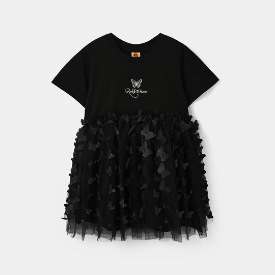 Girls Net Frock Butterfly Net-BLACK
