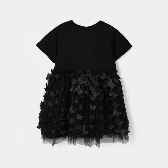 Girls Net Frock Butterfly Net-BLACK